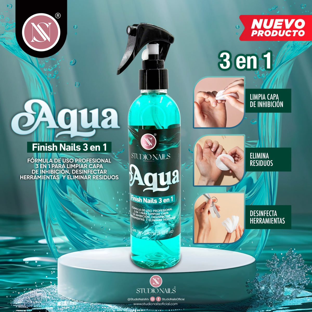 Aqua Finish Nails 3 en 1 240ml | Studio Nails
