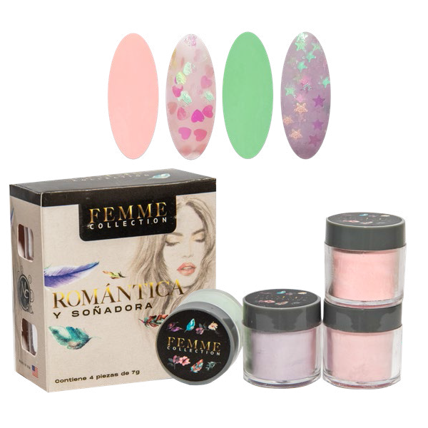 COLECCION DE ACRILICOS FEMME ROMANTICA Y SOÑADORA 4PZS