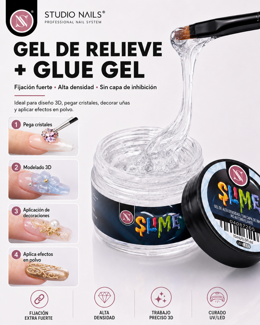 Slime Gel Transparente 15ml Studio Nails – Gel de Alta Densidad para Relieves Nail Art